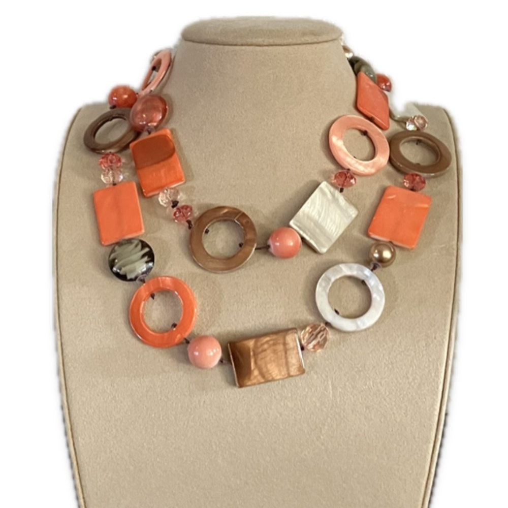 Mixed media orange beaded necklace